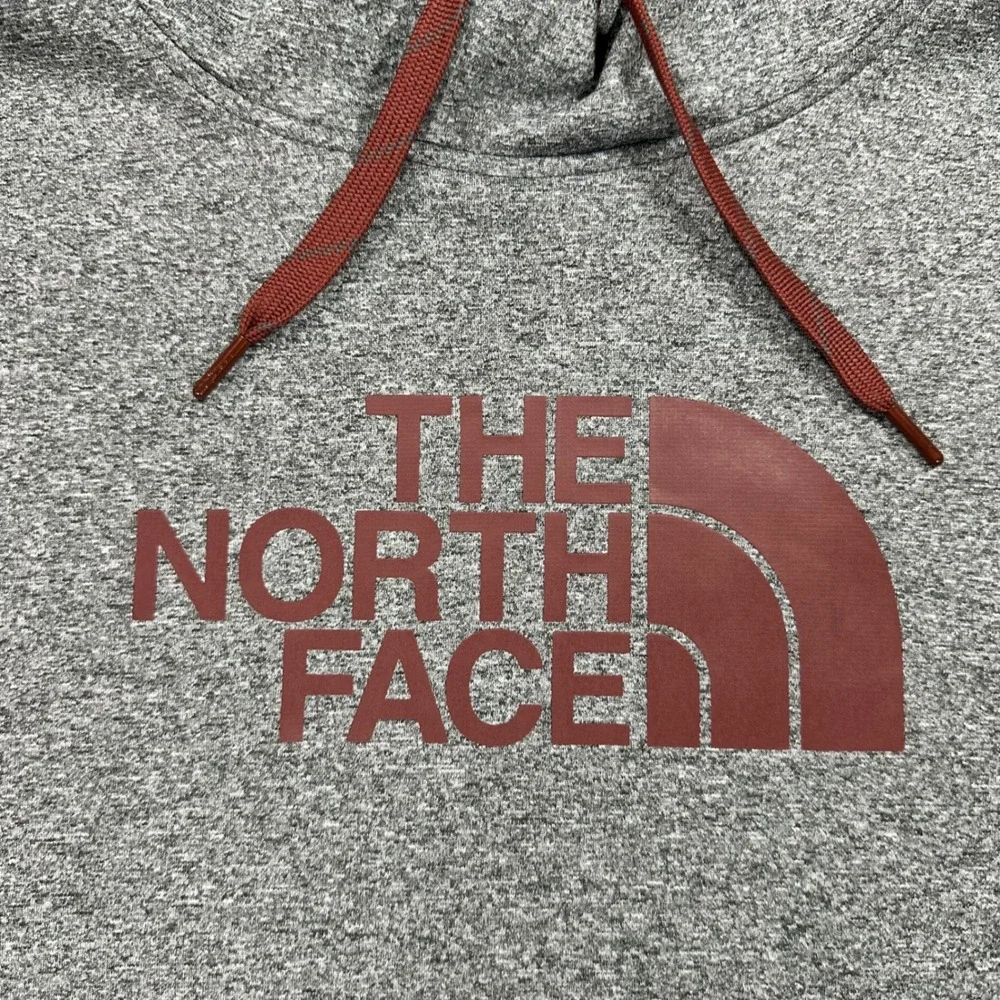 The North Face Mens XL Grey Heather Red Logo Fleece Pullover Hoodie A6S8 F14
